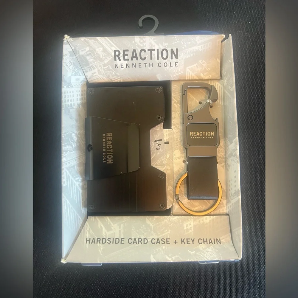 REACTION KENNETH COLE - HARD SIDE CARD CASE KEY CHAIN RFID SECURE MONEY CLIP